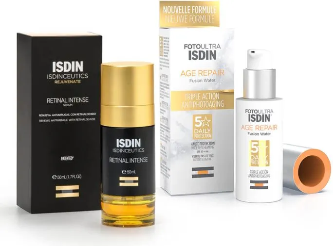 ISDIN FotoUltra Age Repair Слънцезащитен крем за лице против стареене SPF50 50 мл + ISDIN Isdinceutics Retinal Intense Нощен серум за лице 50 мл Комплект