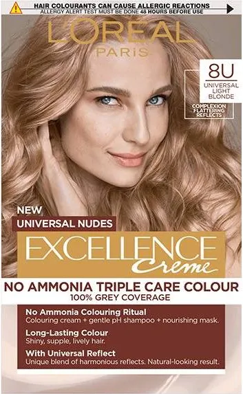 L’Oreal Excellence Universal Nudes Безамонячна боя за коса цвят 8U Light Blonde