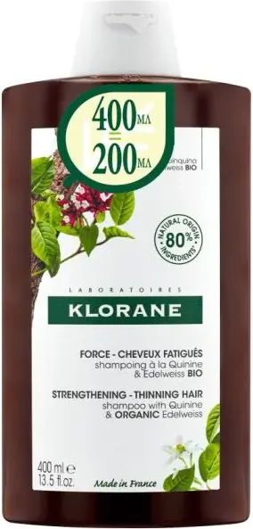 Klorane Заздравяващ и стимулиращ шампоан против косопад и оредяваща коса с хинин и органичен еделвайс 400 мл