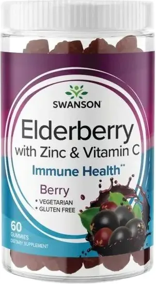 Swanson Elderberry Gummies with Zinc & Vitamin C - Berry Бъз с цинк и витамин С х 60 дъвчащи таблетки