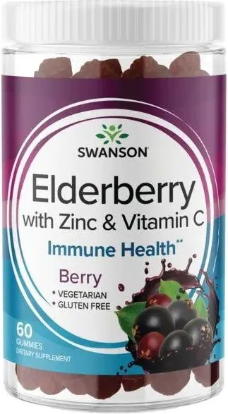 Swanson Elderberry Gummies with Zinc & Vitamin C - Berry Бъз с цинк и витамин С х 60 дъвчащи таблетки