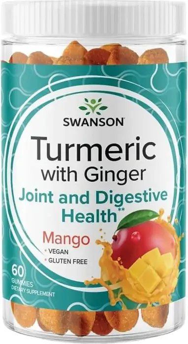 Swanson Turmeric with Ginger Gummies - Mango Куркума с джинджифил дъвчащи таблетки с вкус на манго х 60 дъвчащи таблетки