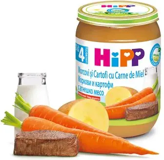 Hipp био пюре моркови, картофи и агнешко 4М+ 190 гр