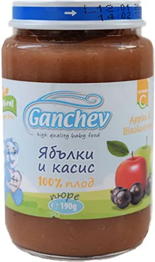 Ganchev Пюре ябълки и касис, 100% плод 6М+ 190 гр