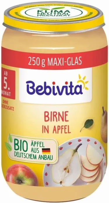 Bebivita Био пюре круши и ябълка без глутен 5М+ 250 гр