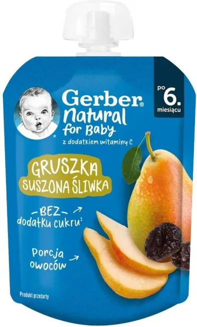 Nestle Gerber Пауч Плодова закуска с круша и сушени сливи 6м+ 80 гр