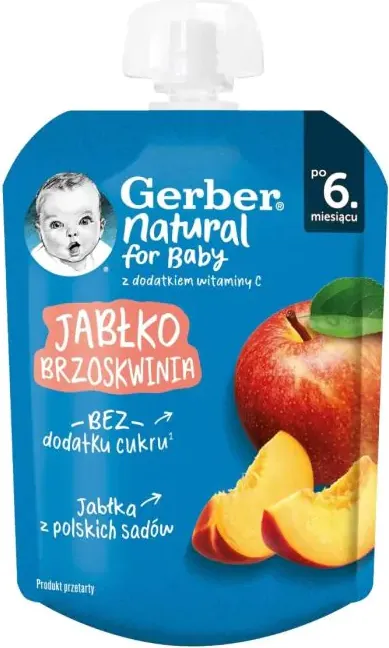 Nestle Gerber Пауч Плодова закуска с ябълка и праскова 6м+ 80 гр