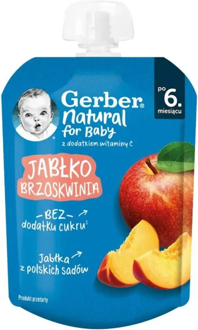 Nestle Gerber Пауч Плодова закуска с ябълка и праскова 6м+ 80 гр