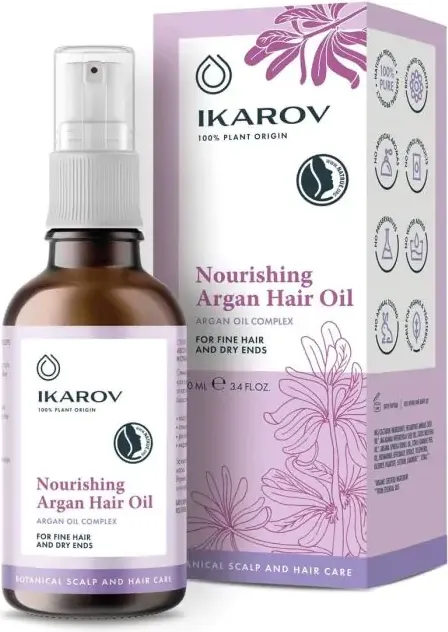Ikarov Подхранващо масло за коса с арганов маслен комплекс за фина коса и сухи краища 100 мл