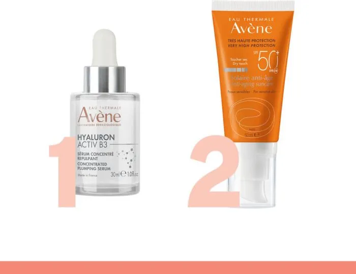 Avene Hyaluron Activ B3 Серум концентрат за лице с изпълващо действие 30 мл + Avene Слънцезащитен анти-ейдж крем за лице SPF50+ 50 мл Комплект