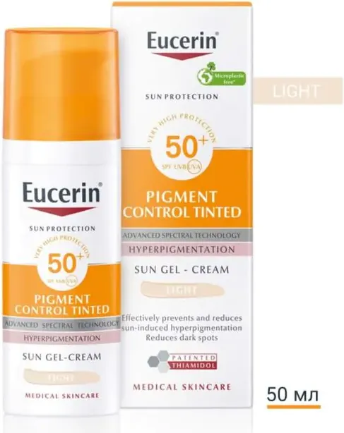 Eucerin Sun Pigment Control Слънцезащитен оцветен гел-крем за лице при хиперпигментации SPF50+ Светъл нюанс 50 мл
