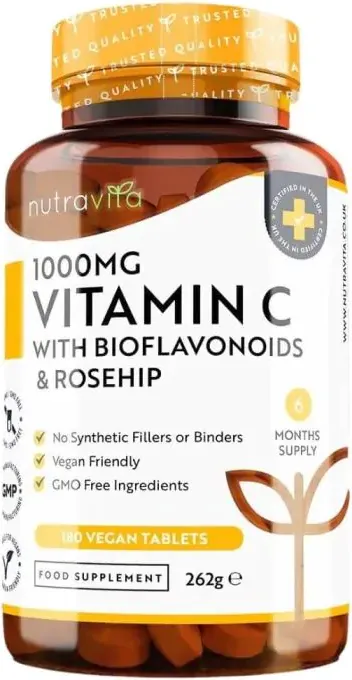 Витамин C с биофлавоноиди и шипка 1000 мг х 180 таблетки Nutravita
