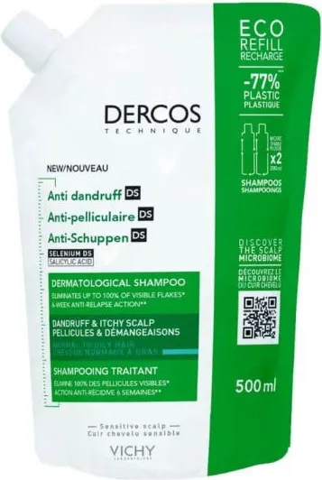 Vichy Dercos Anti-dandruff Шампоан против пърхот за нормален до мазен скалп 500 мл Пълнител