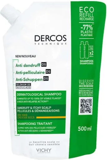 Vichy Dercos Anti-dandruff Шампоан против пърхот за сух скалп 500 мл Еко пълнител