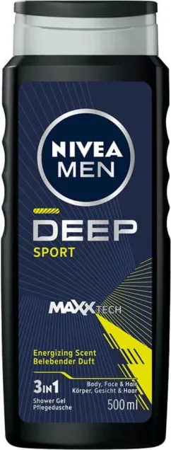 Nivea Men Deep Sport Shower Gel Душ гел за лице, тяло и коса за мъже 500 мл