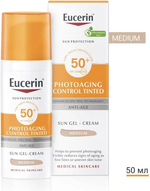 Eucerin Sun Photoaging Control Слънцезащитен оцветен гел-крем за контрол на фотостареенето SPF50+ Тъмен нюанс 50 мл