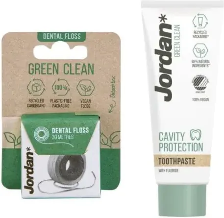Jordan Green Clean Натурална веган паста за зъби против кариеси 75 мл + Jordan Green Clean Веган конец за зъби 30 м Комплект