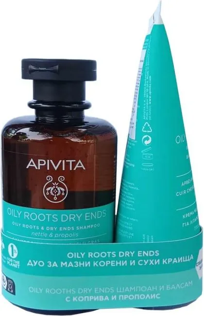 Apivita Holistic Hair Care Шампоан за коса за мазен скалп и сухи краища 250 мл + Apivita Holistic Hair Care Балсам за коса за мазен скалп и сухи краища 150 мл Комплект