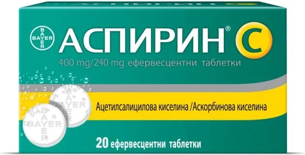 Аспирин C при настинка, грип, температура и мускулни болки х 20 ефервесцентни таблетки Bayer