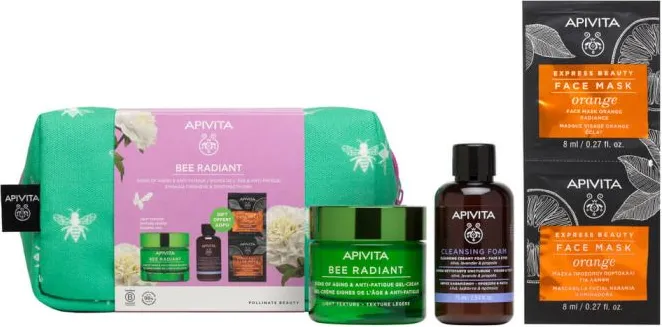 Apivita Bee Radiant Озаряващ гел-крем за лице 50 мл + Apivita Cleansing Почистваща пяна за лице и очи 75 мл + Apivita Express Beauty Озаряваща маска за лице с портокал 2x8 мл Комплект