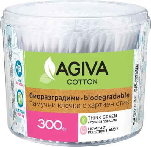 Agiva Cotton Биоразградими Клечки за уши кутия х300 бр