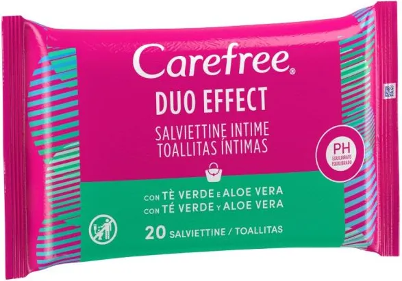 Carefree Duo Effect Интимни кърпички с алое вера и зелен чай х 20 бр