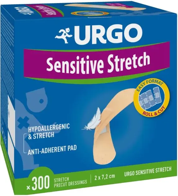 Urgo Sensitive Stretch Мултиразтегаем пластир 20 мм x 72 мм х 300 бр