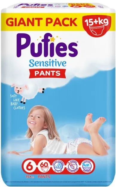 Пелени - гащички Pufies Sensitive Pants  6 Extra large 60 бр