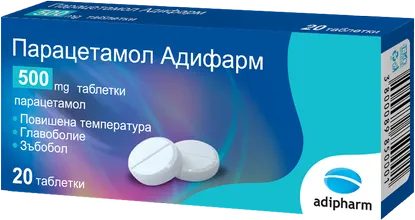 Парацетамол при болка и висока температура х20 таблетки Adipharm