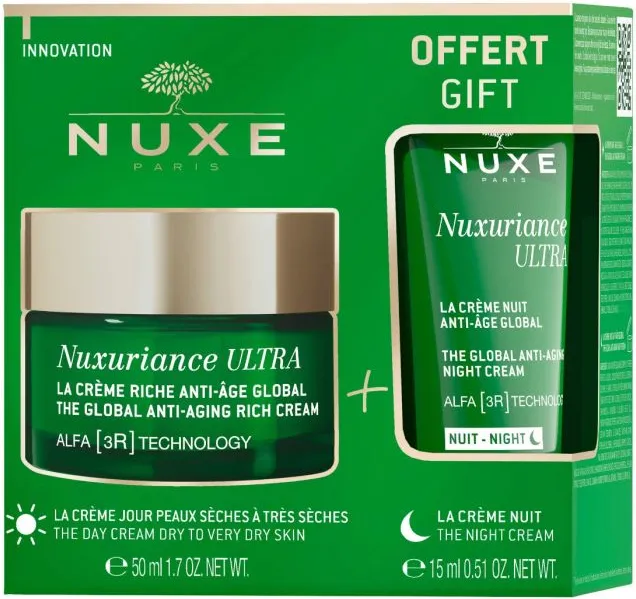 Nuxe Nuxuriance Ultra Обогатен крем с глобално действие 50 мл + Nuxe Nuxuriance Ultra Противостареещ нощен крем за лице с глобално действие 15 мл Комплект