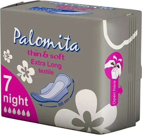 Palomita Thin&Soft Extra Long Нощни дамски превръзки с крилца 7 бр