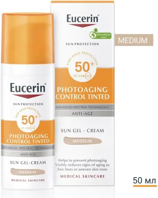 Eucerin Sun Photoaging Control Слънцезащитен оцветен гел-крем за контрол на фотостареенето SPF50+ Тъмен нюанс 50 мл