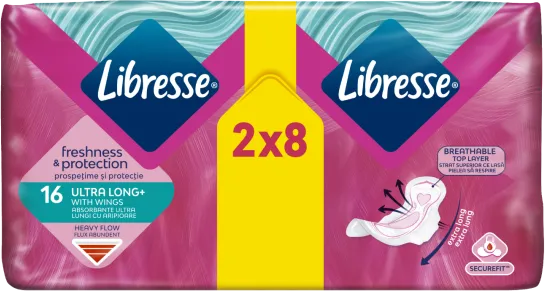 Libresse Freshness & Protection Ultra Long+ Дамски превръзки 16 бр