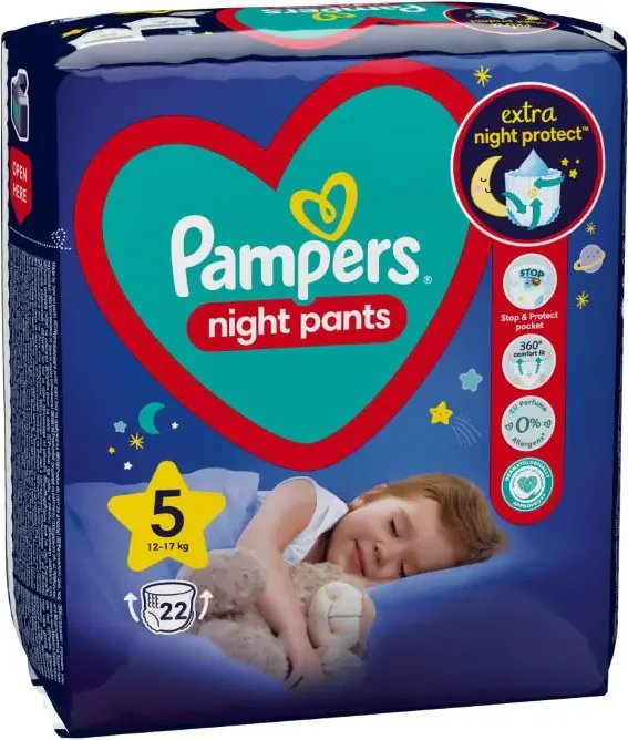 Пелени - гащички Pampers Night Pants 12-17 кг Размер 5 22 бр