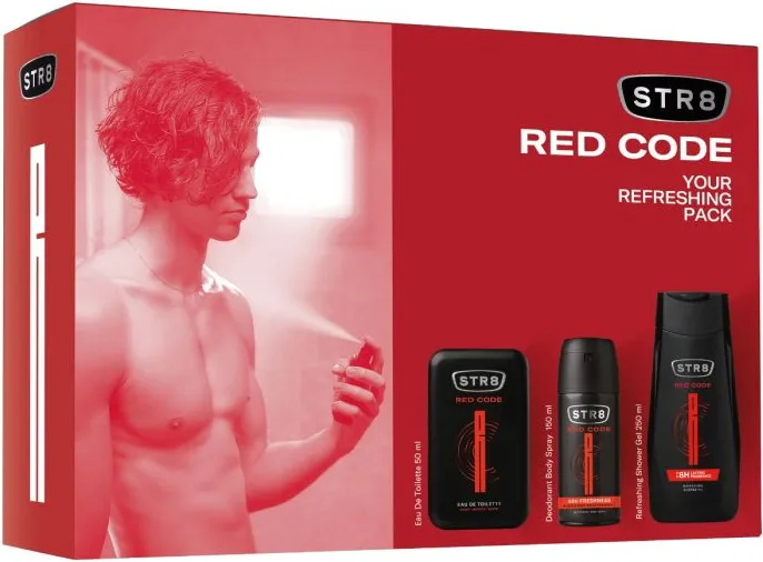 STR8 Red Code EDT Тоалетна вода за мъже 50 мл + STR8 Red Code Дезодорант спрей за мъже 150 мл + STR8 Red Code Освежаващ душ-гел за мъже 250 мл Комплект