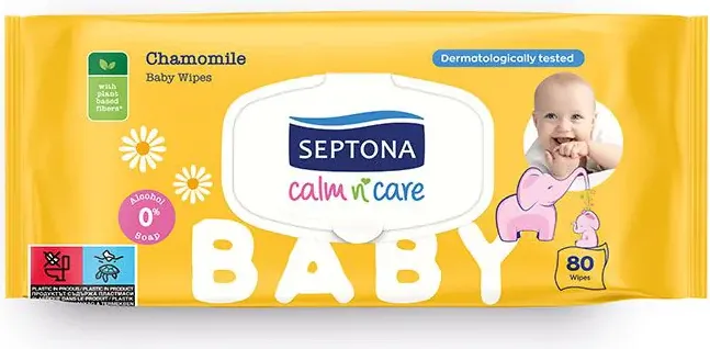 Septona Calm n’ Care Chamomile Бебешки мокри кърпички лайка с капак 80 бр