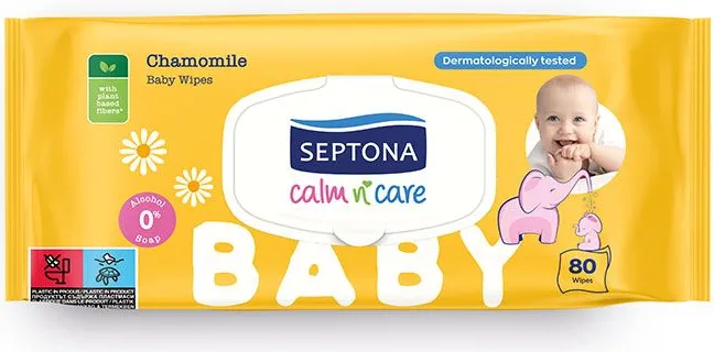 Septona Calm n’ Care Chamomile Бебешки мокри кърпички лайка с капак 80 бр