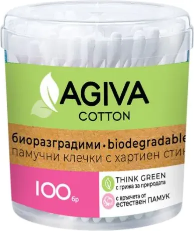 Agiva Cotton Биоразградими Клечки за уши кутия х100 бр