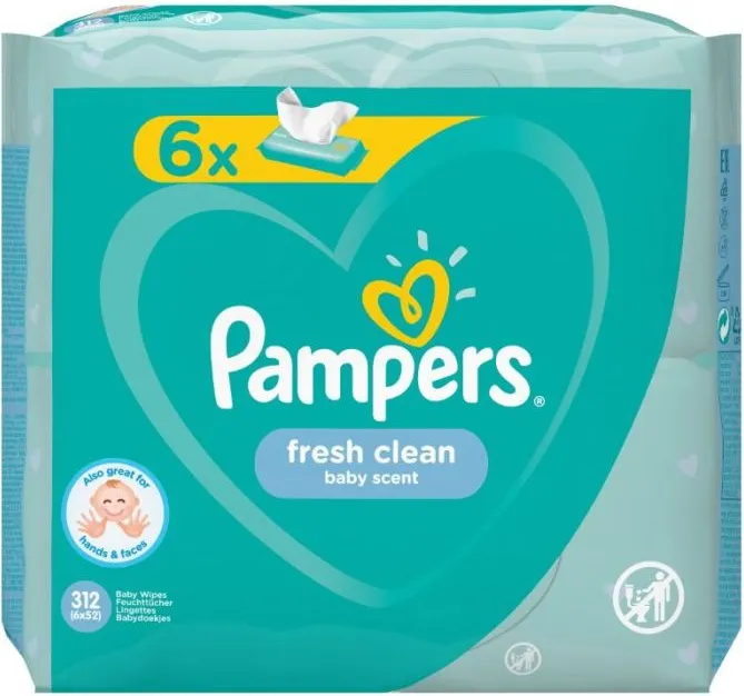 Pampers Fresh Clean Baby Scent Бебешки мокри кърпички 6x52 бр