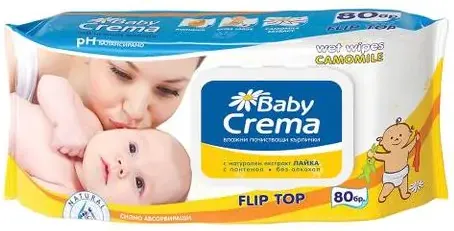 Baby Crema Бебешки мокри кърпички с екстракт от лайка капак х80 бр