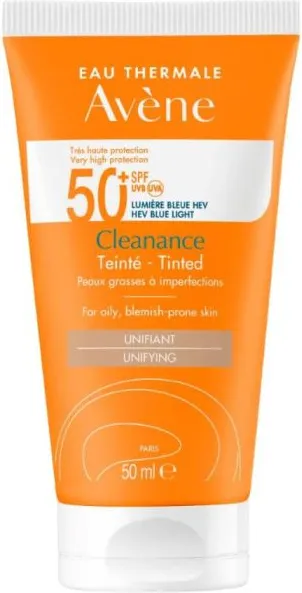 Avene Cleanance Слънцезащитен тониран крем за лице за мазна и акнеична чувствителна кожа SPF50+ 50 мл