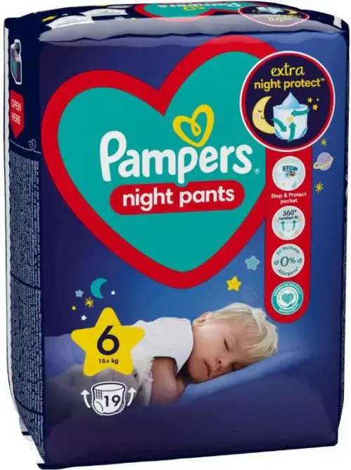 Пелени - гащички Pampers Night Pants 15+ кг Размер 6 19 бр