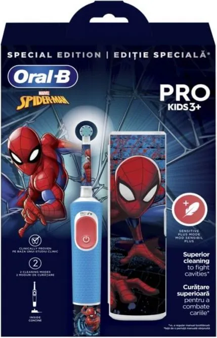 Oral-B Vitality D100 Spider Man Електрическа четка за зъби за деца 3+ години + Калъф за пътуване Комплект