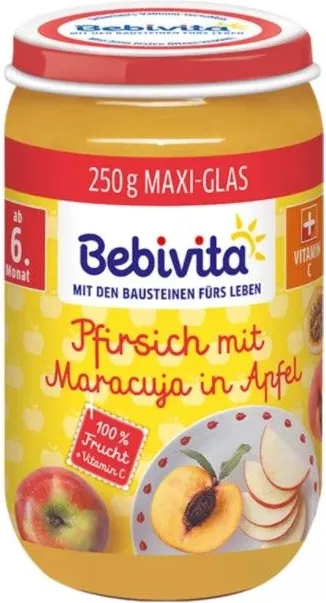 Bebivita Био пюре праскова с маракуя и ябълка без глутен 6М+ 250 гр