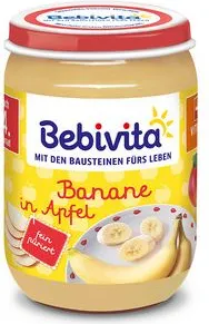 Bebivita пюре ябълка и банан без глутен 4М+ 190 гр