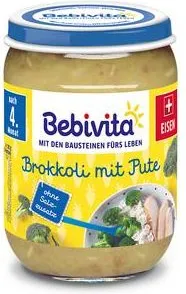 Bebivita пюре броколи и пуешко без глутен 4М+ 190 гр