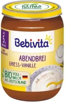 Bebivita млечна каша "Лека нощ" грис с ванилия 4М+ 190 гр