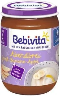 Bebivita млечна каша Лека нощ банан и ябълка 4М+ 190 гр