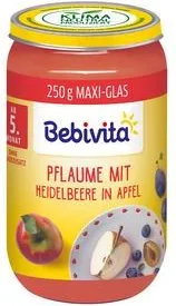 Bebivita Био пюре слива с боровинка и ябълки без глутен 5М+ 250 гр