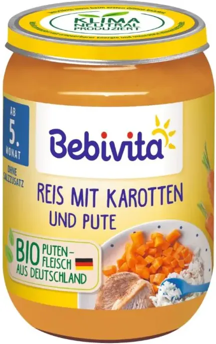 Bebivita Био пюре ориз с моркови и пуешко 5М+ 190 гр
